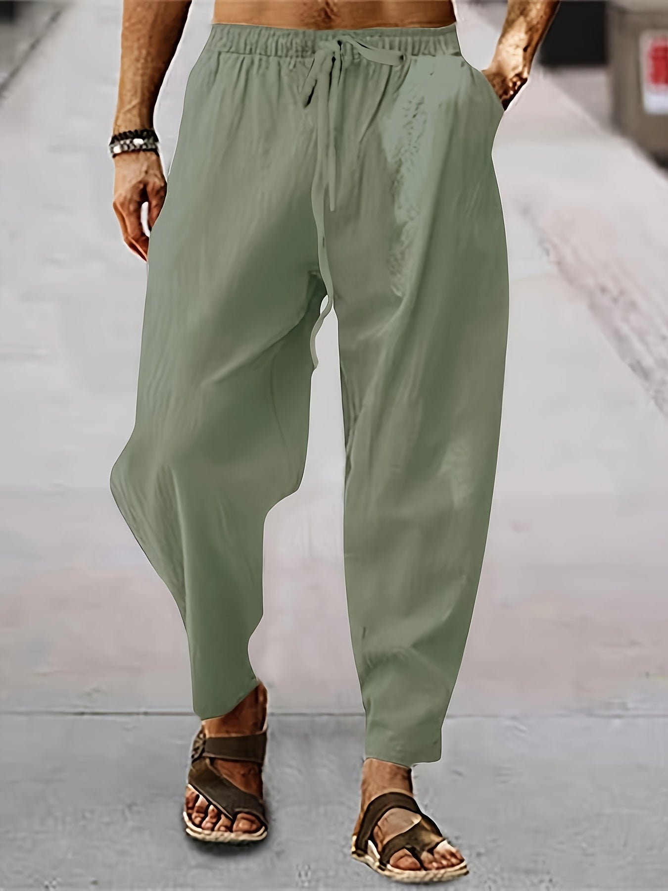 Men’s Loose Fit Trousers - Lightweight Fabric - Elastic Waist - Breathable Casual Wear