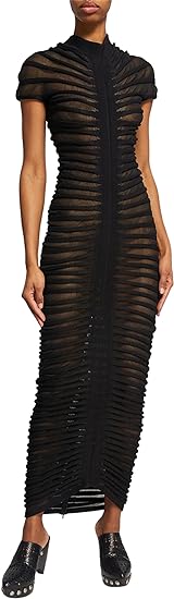 Women's Maxi Dress - Sheer Mesh - Ruched Texture - Short Sleeve Elegant Evening Wear