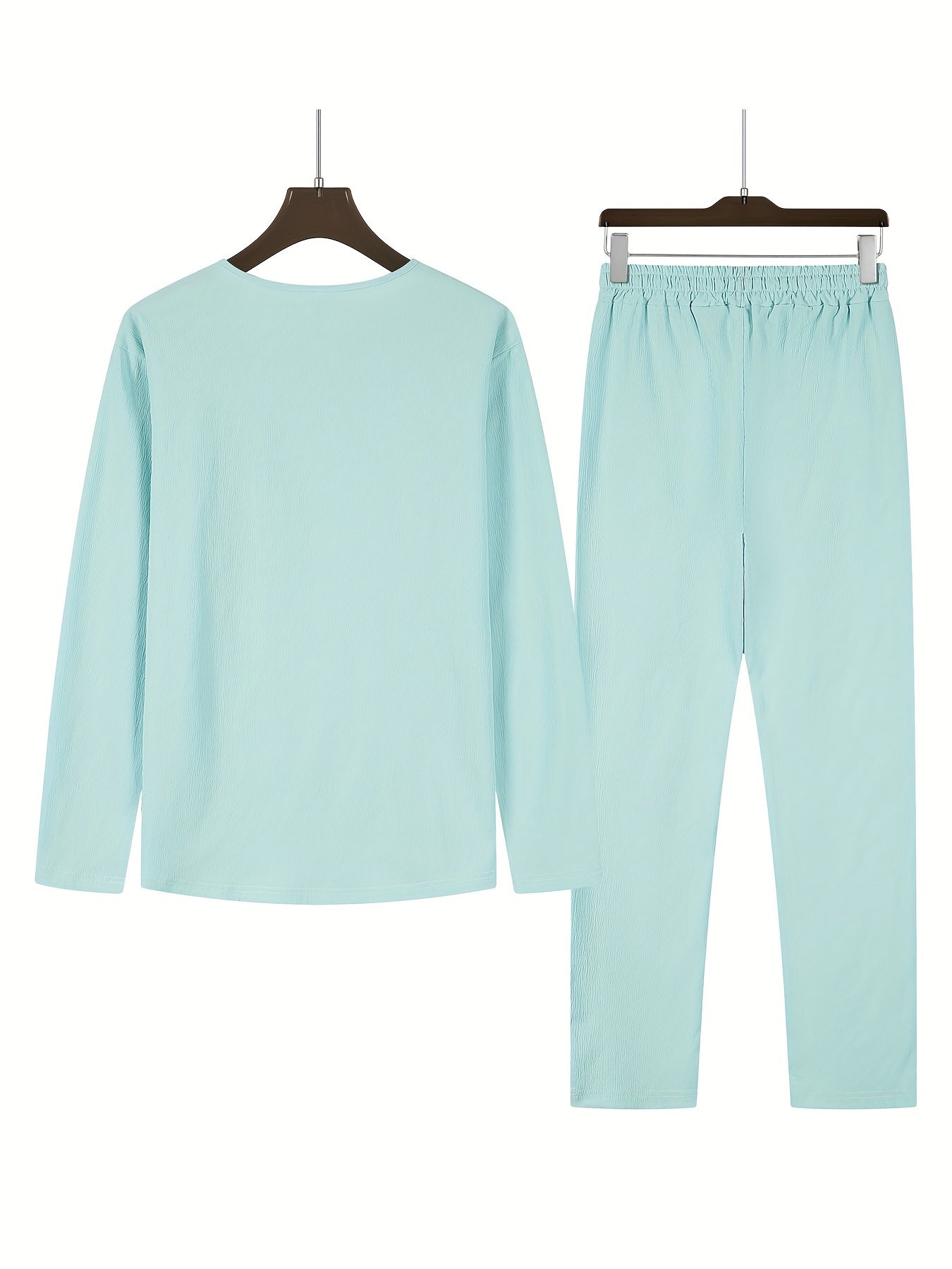 Men's Casual Two-Piece Outfit - V-Neck Long Sleeve Top & Relaxed Fit Trousers