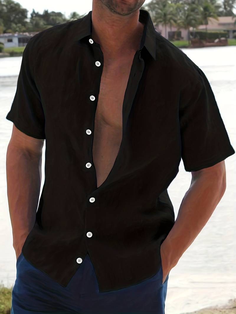 Men’s Short-Sleeve Button-Up Shirt - Classic Collar - Lightweight Relaxed Fit