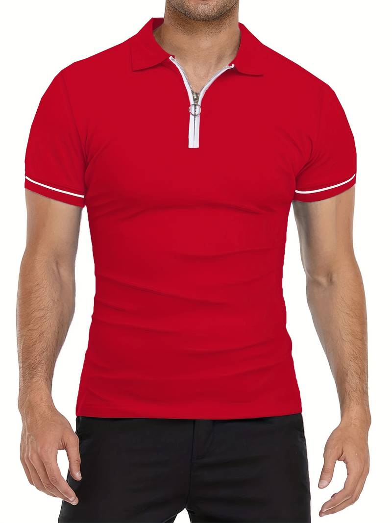 Men’s Polo Shirt – Slim Fit – Short Sleeve – Quarter Zip – Stylish Contrast Detail