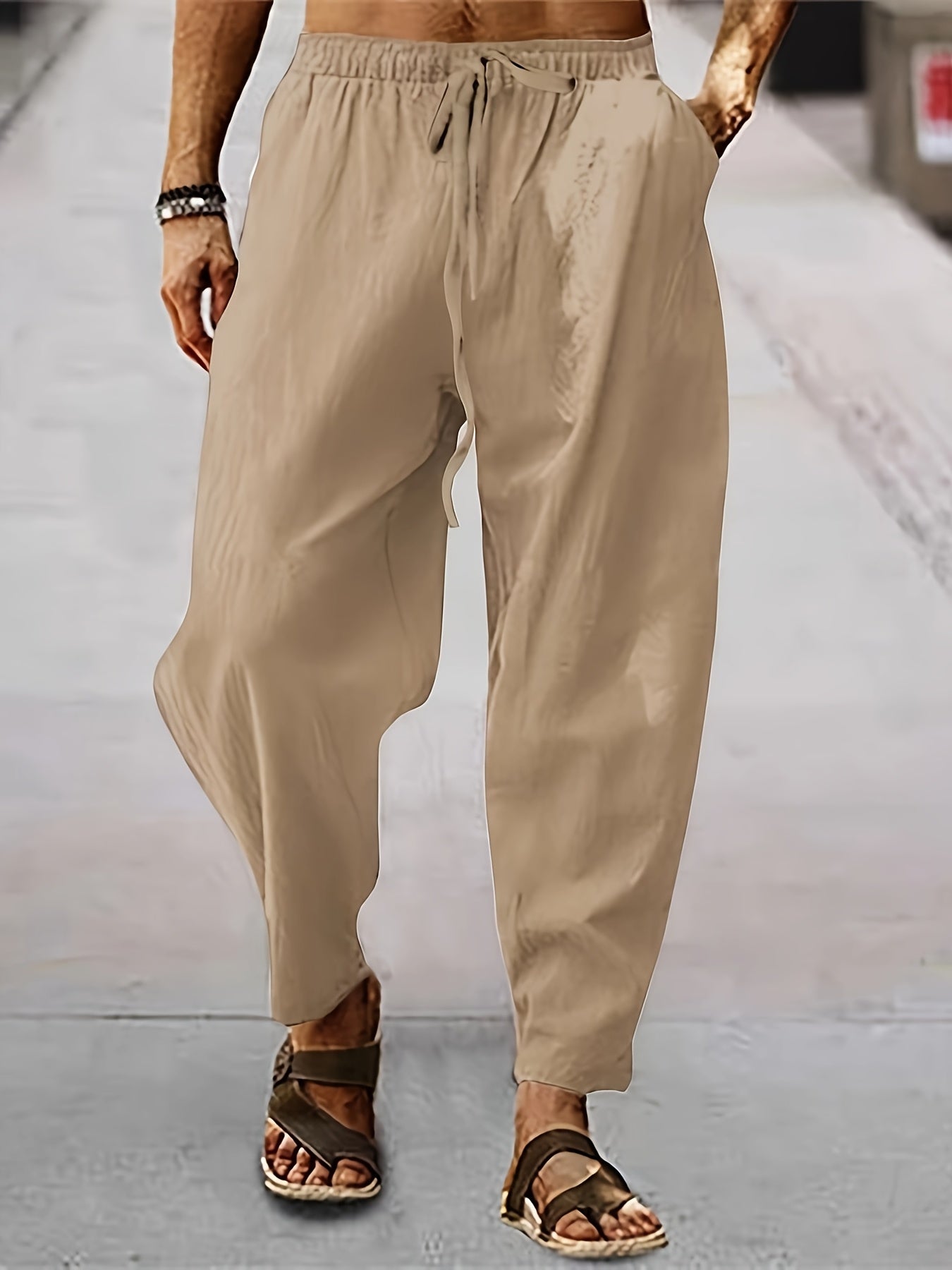 Men’s Loose Fit Trousers - Lightweight Fabric - Elastic Waist - Breathable Casual Wear