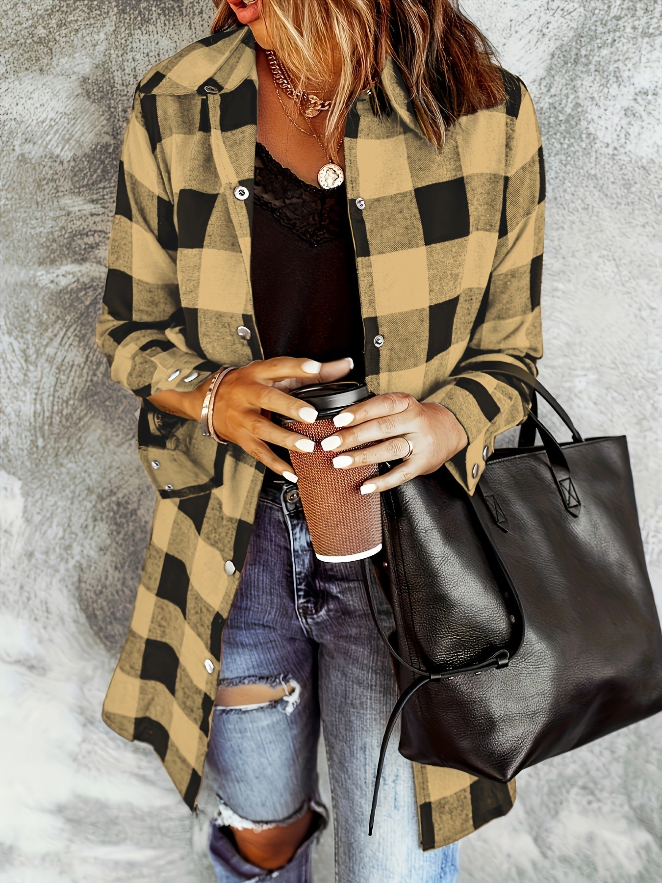Women's Plaid Shirt - Long Sleeve Button-Up - Relaxed Fit - Soft Woven Fabric