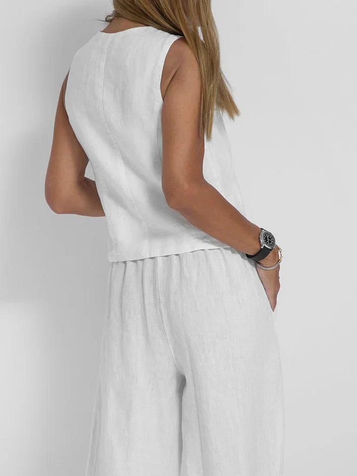 Women's Tailored Vest - Lightweight Linen - Fitted Buttoned Front - Versatile Formal & Casual