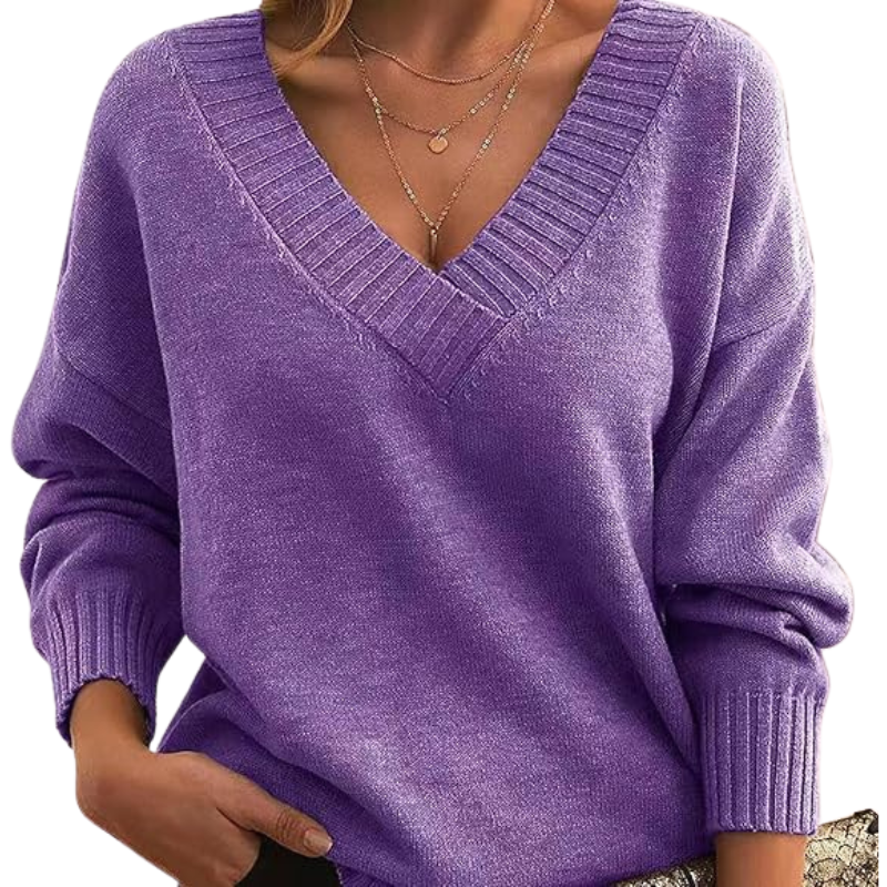 Women's V-Neck Sweater - Soft Knit - Elegant Everyday Wear