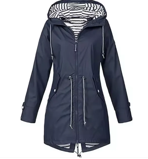 Women’s Hooded Jacket – Mid Length – Adjustable Waist – Breathable Fabric