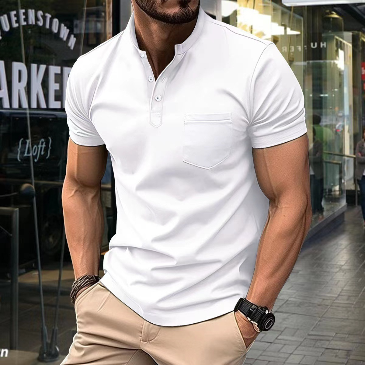 Men’s Polo Shirt – Slim Fit – Soft Knit – Half Collar – Short Sleeve – Chest Pocket