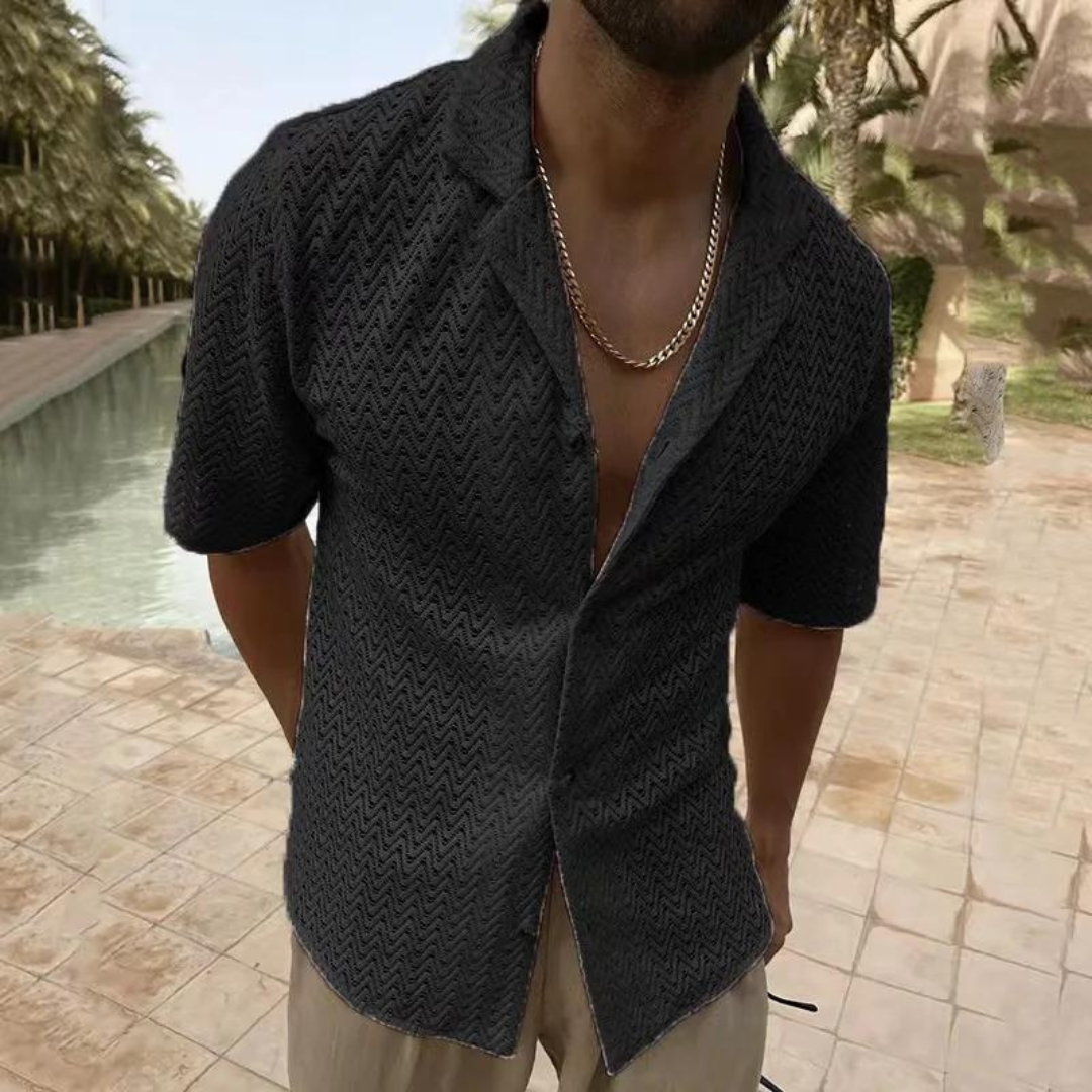 Men’s Polo Shirt – Relaxed Fit – Soft Knit – Zigzag Texture – Short Sleeve Casual Style
