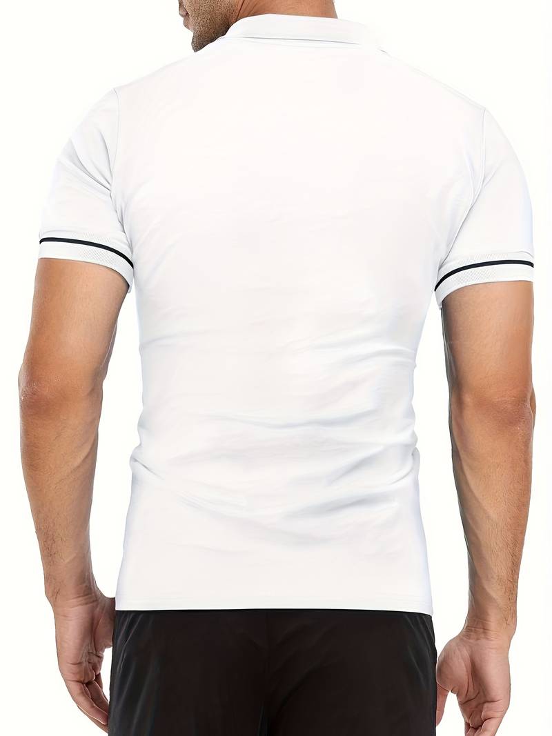 Men’s Polo Shirt – Slim Fit – Short Sleeve – Quarter Zip – Stylish Contrast Detail