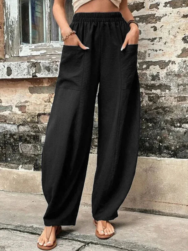 Women’s Wide-Leg Trousers – Relaxed Fit – Breathable Blend – Elastic Waist – Full Length