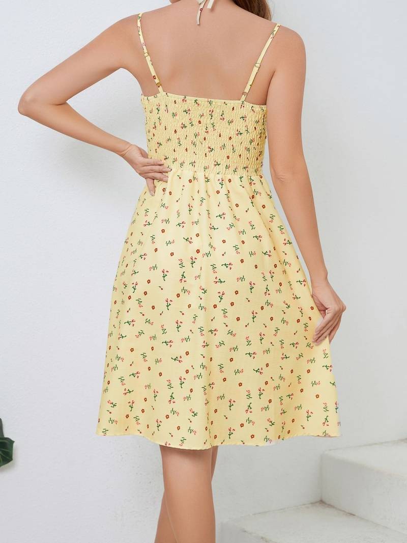 Women's Sundress - Smocked Waist - Spaghetti Straps - A-Line Floral Casual Dress