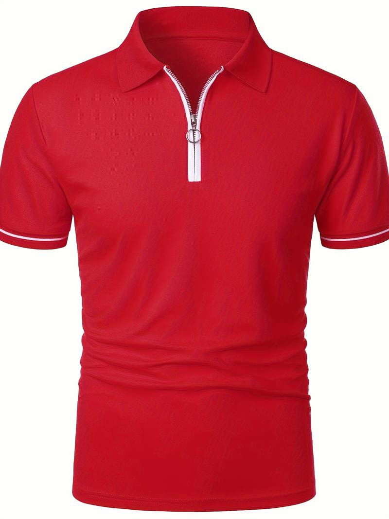 Men’s Polo Shirt – Slim Fit – Short Sleeve – Quarter Zip – Stylish Contrast Detail
