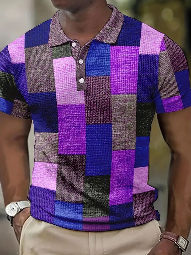 Men’s Polo Shirt - Patchwork Design - Short Sleeve - Breathable Casual Wear