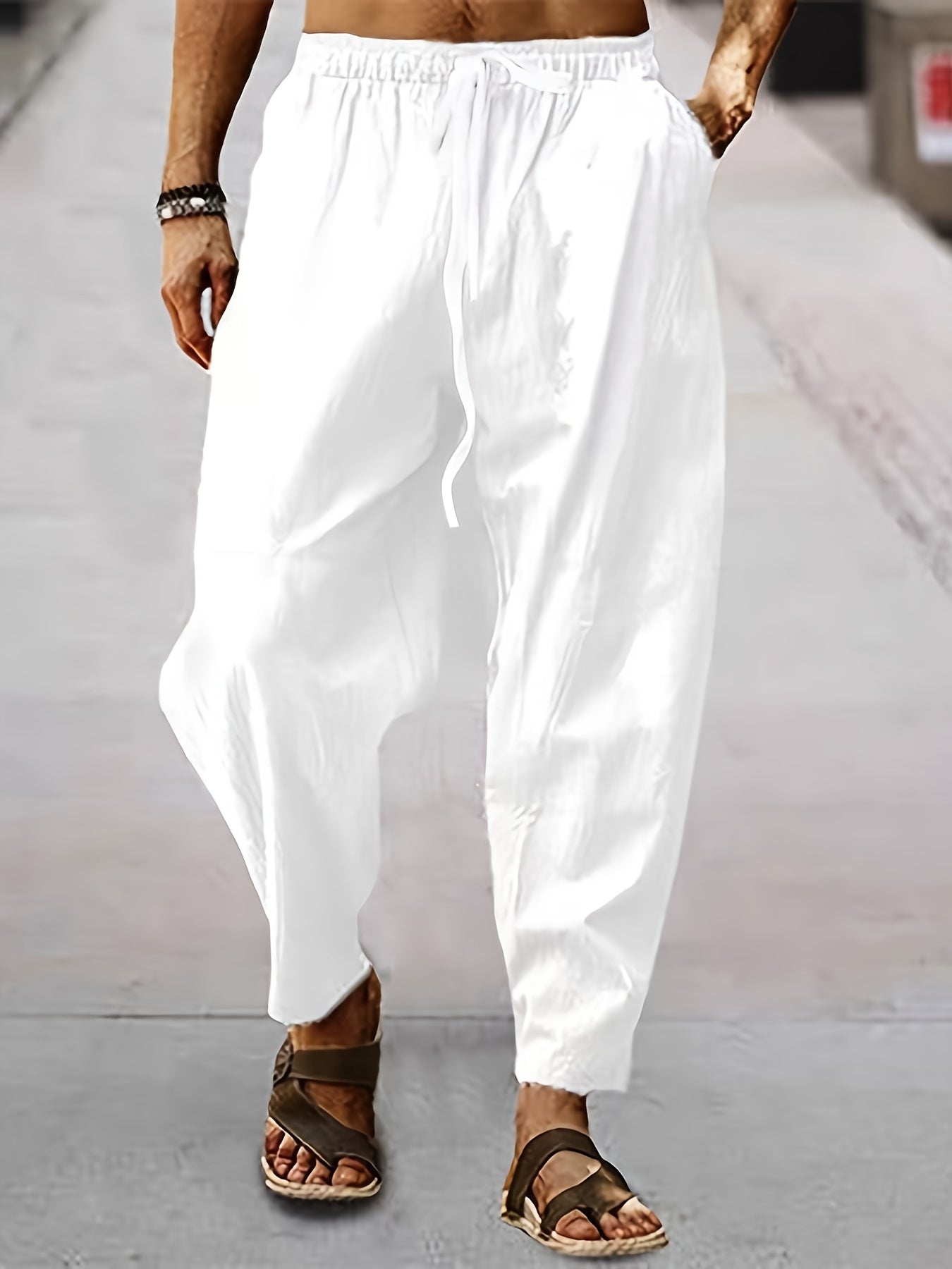 Men’s Loose Fit Trousers - Lightweight Fabric - Elastic Waist - Breathable Casual Wear