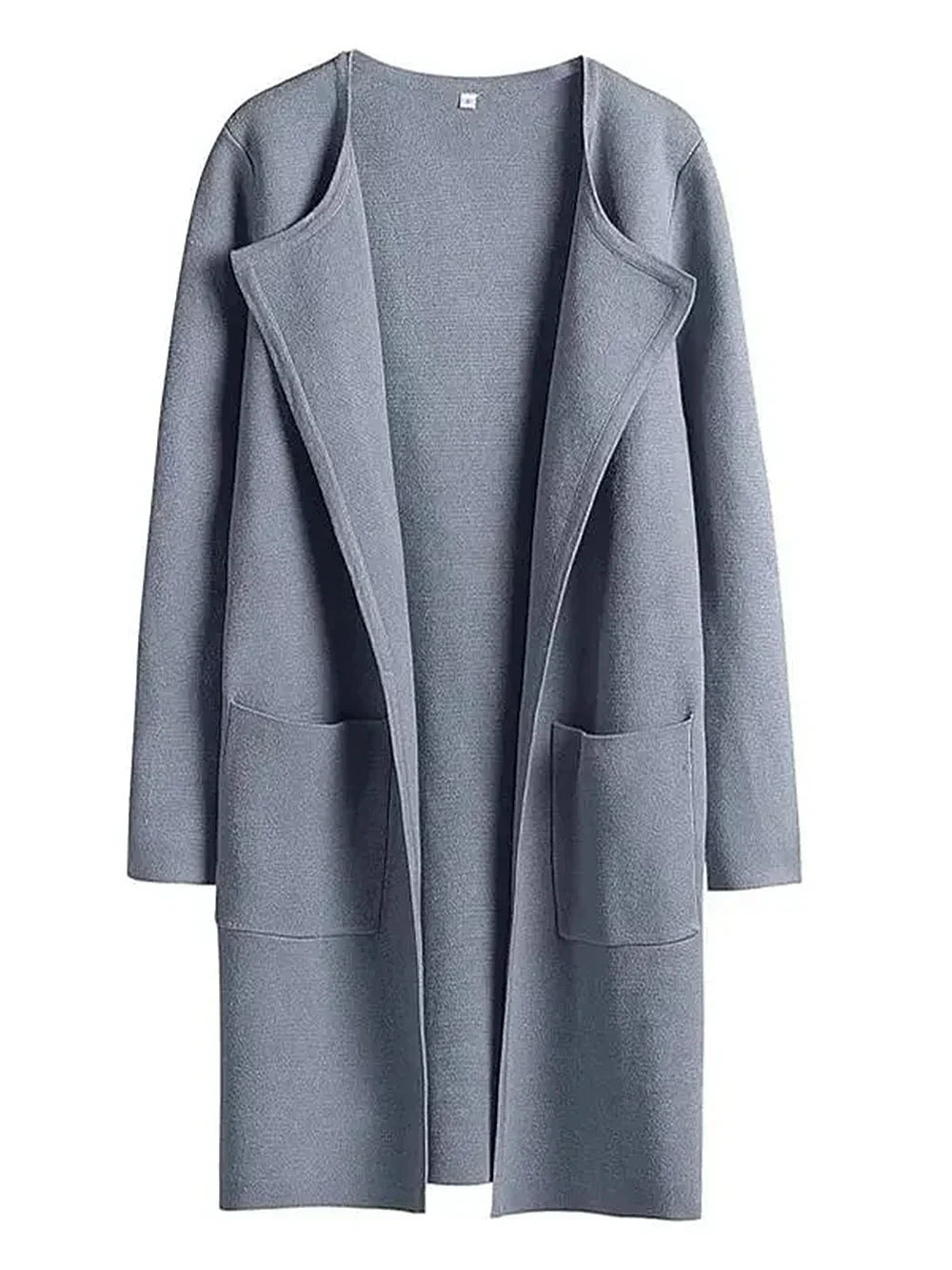 Women’s Knee-Length Coat – Wool Blend – Relaxed Fit – Wide Lapel – Patch Pockets