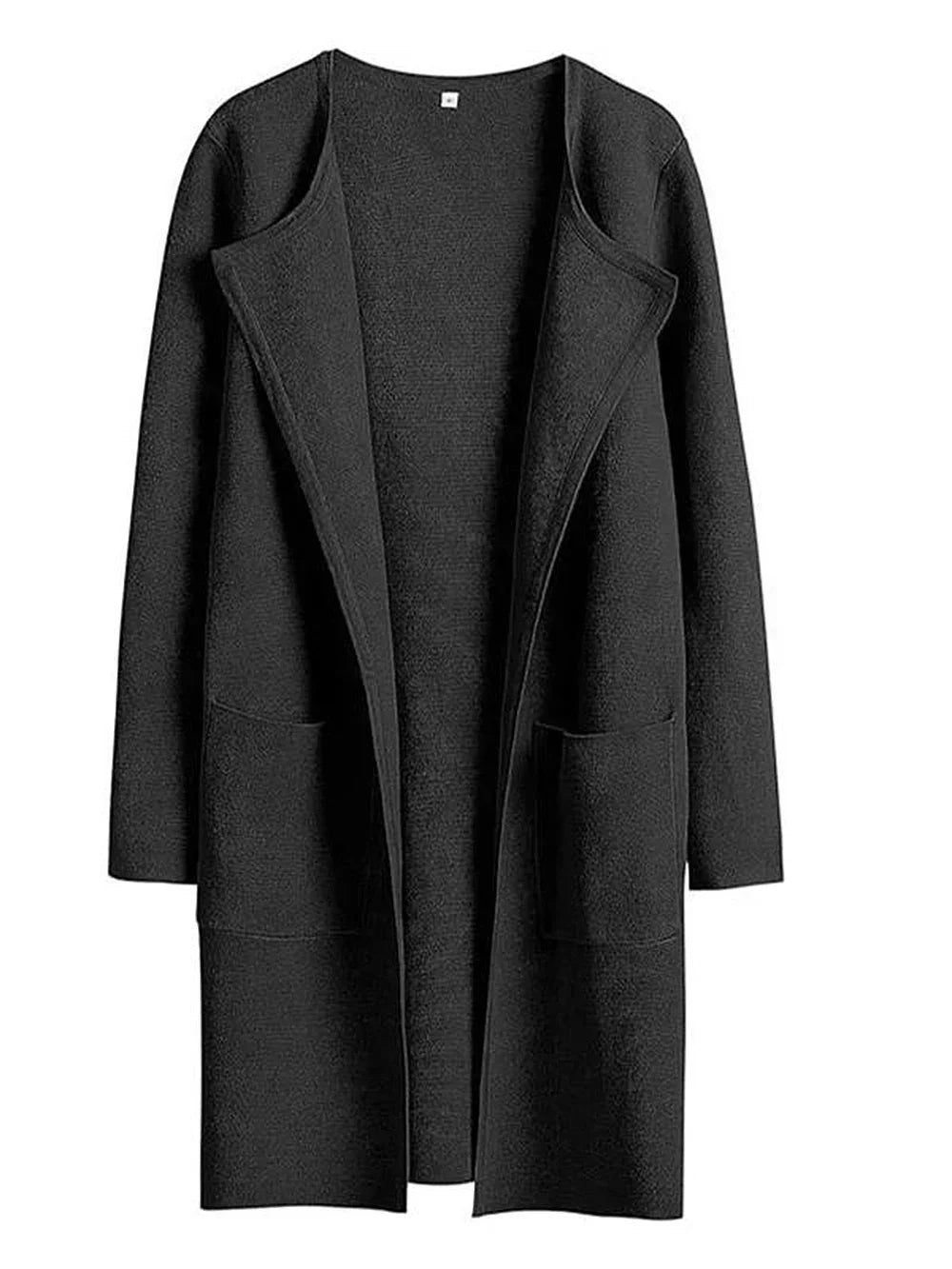 Women’s Knee-Length Coat – Wool Blend – Relaxed Fit – Wide Lapel – Patch Pockets