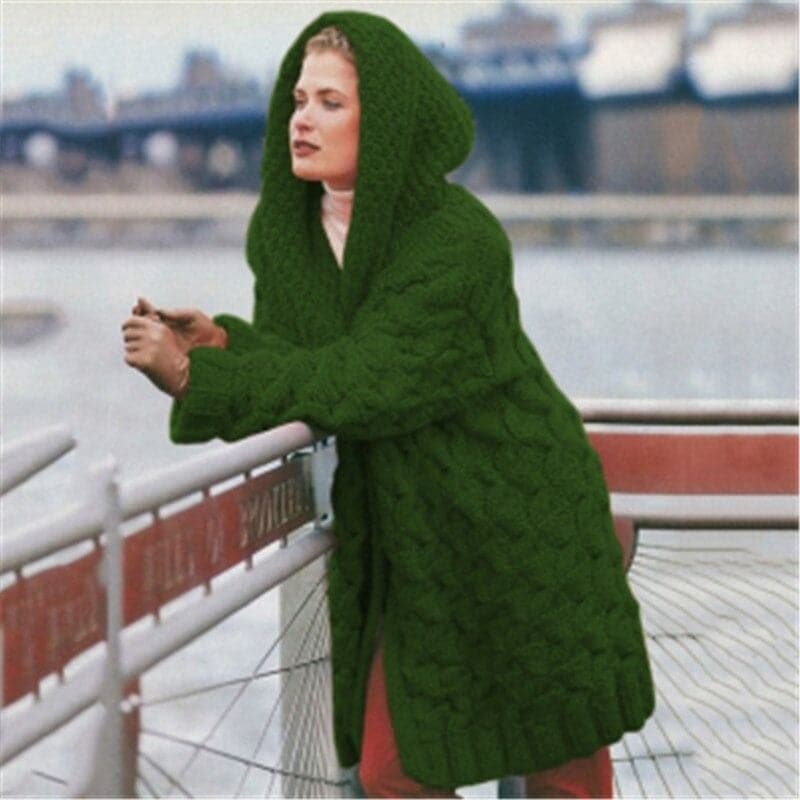Women’s Long Cardigan – Oversized Fit – Soft Knit – Cable Knit – Hooded Open Front