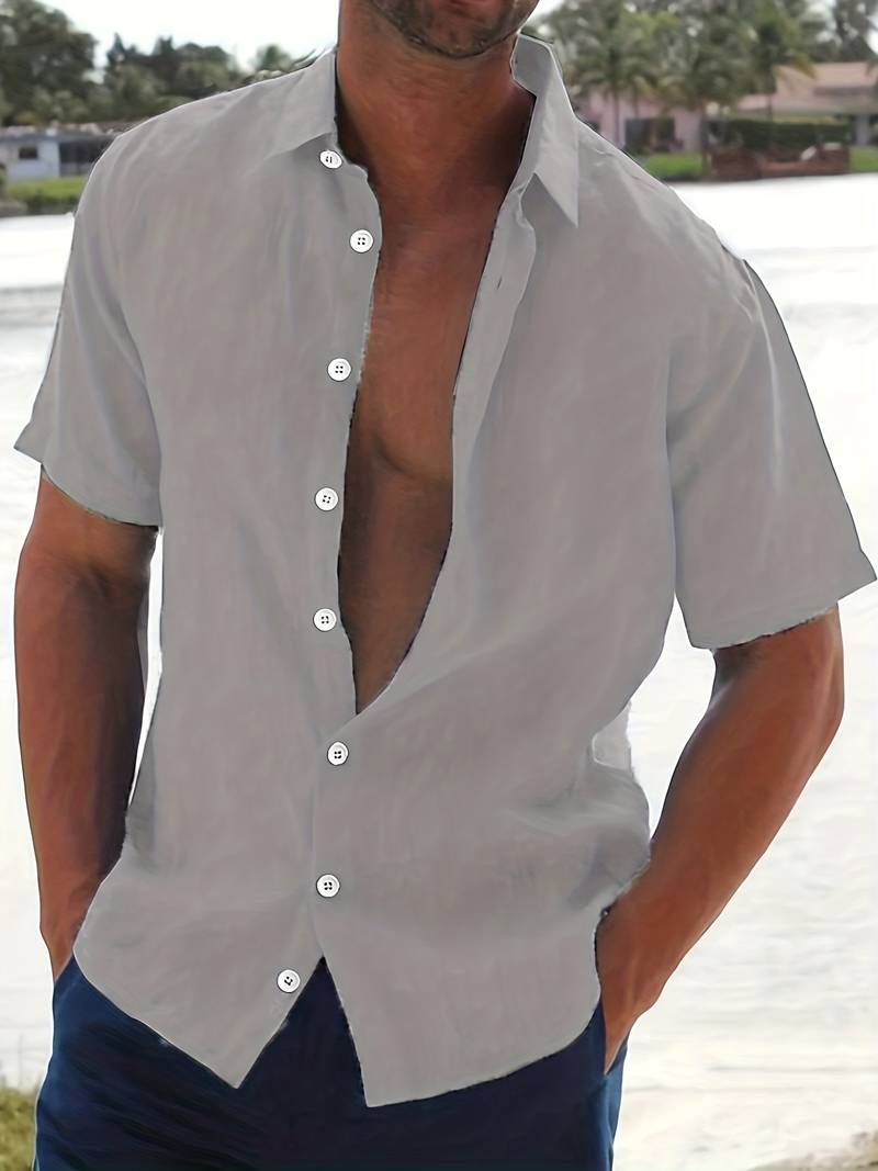 Men’s Short-Sleeve Button-Up Shirt - Classic Collar - Lightweight Relaxed Fit