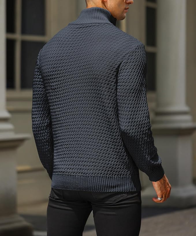 Men’s Half Zip Sweater – Textured Knit – Tailored Fit – Ribbed Trim – Soft Feel