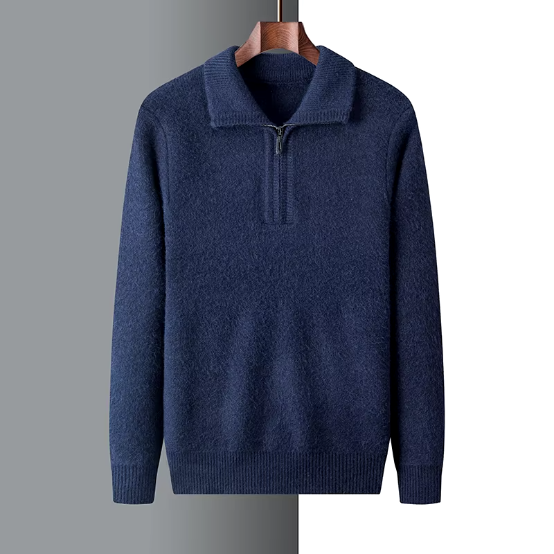 Men’s Quarter-Zip Sweater – Cashmere Blend – Regular Fit – Ribbed Trim – Soft Collar