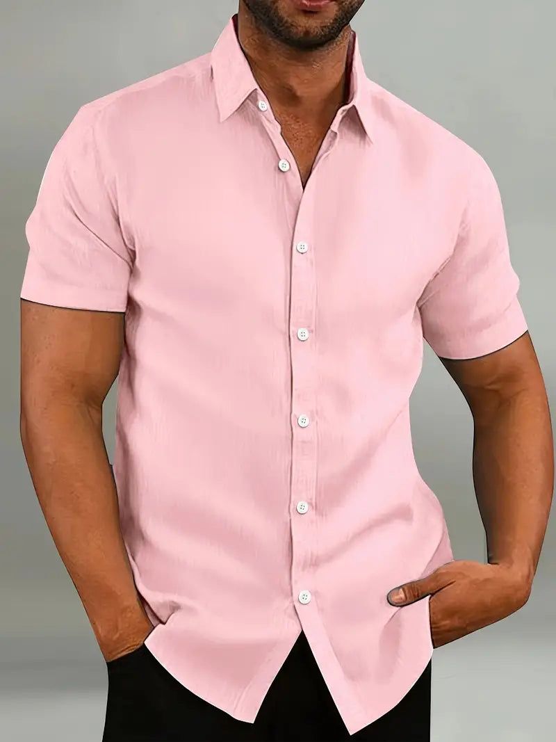 Men’s Button-Down Shirt – Tailored Fit – Short Sleeve – Natural Fibers – Smart Casual