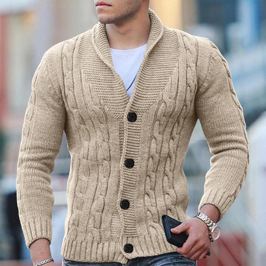 Men’s Cable Knit Cardigan - Wool Blend - Shawl Collar - Button Down - Ribbed Cuffs