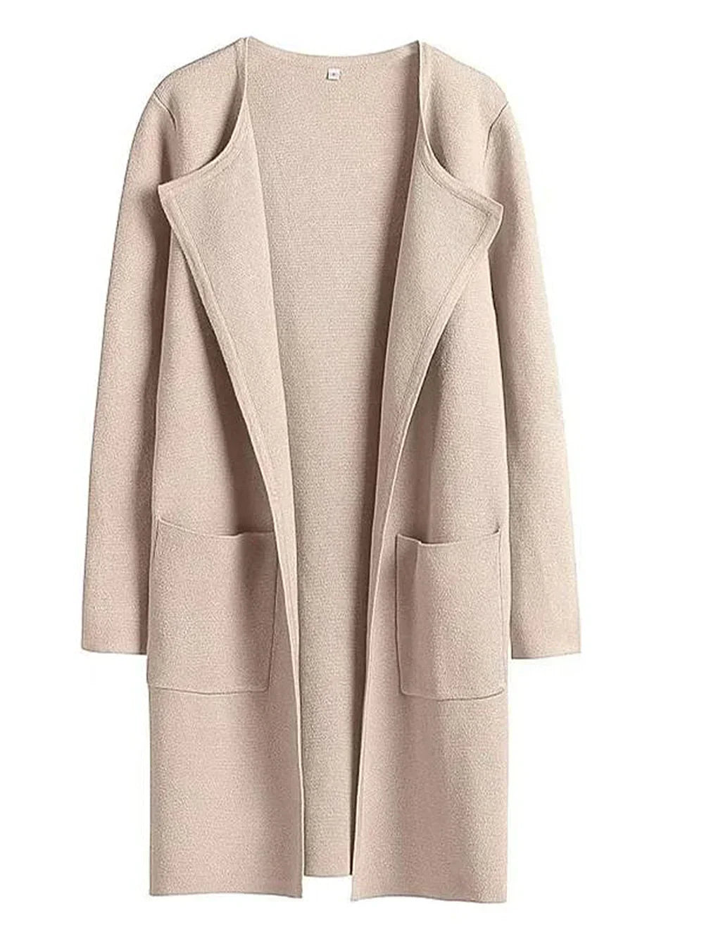 Women’s Knee-Length Coat – Wool Blend – Relaxed Fit – Wide Lapel – Patch Pockets