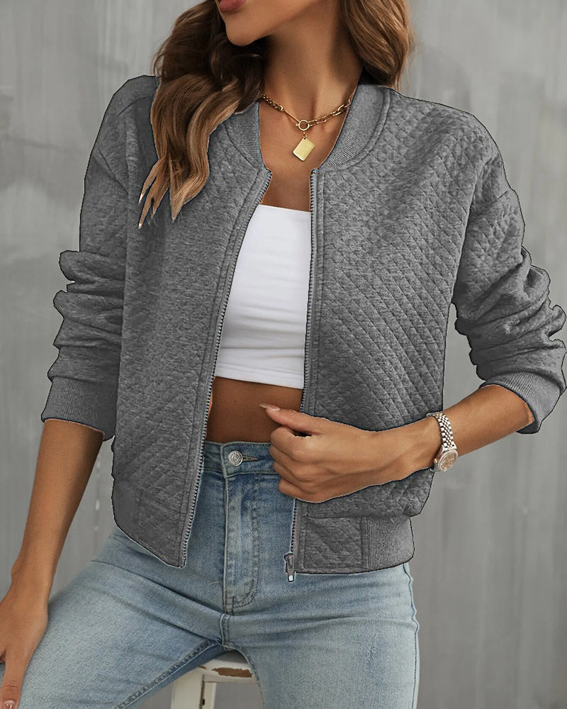 Women’s Quilted Jacket – Tailored Fit – Diamond Pattern – Ribbed Trim – Zip Front
