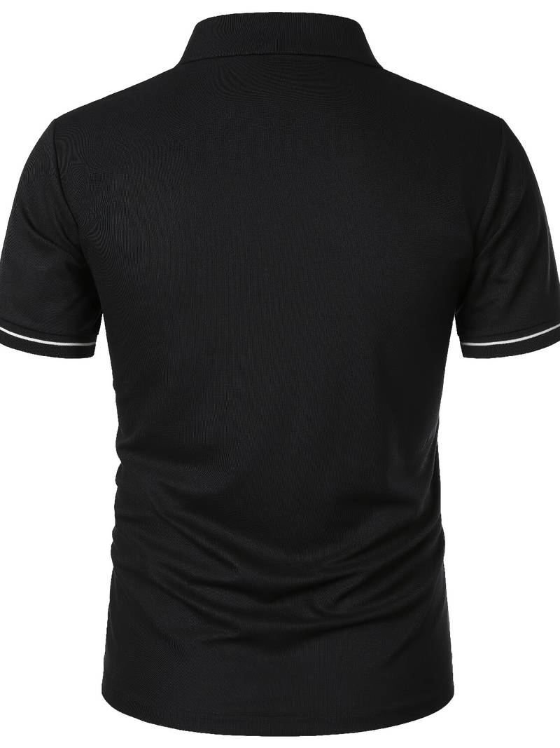 Men’s Polo Shirt – Slim Fit – Short Sleeve – Quarter Zip – Stylish Contrast Detail