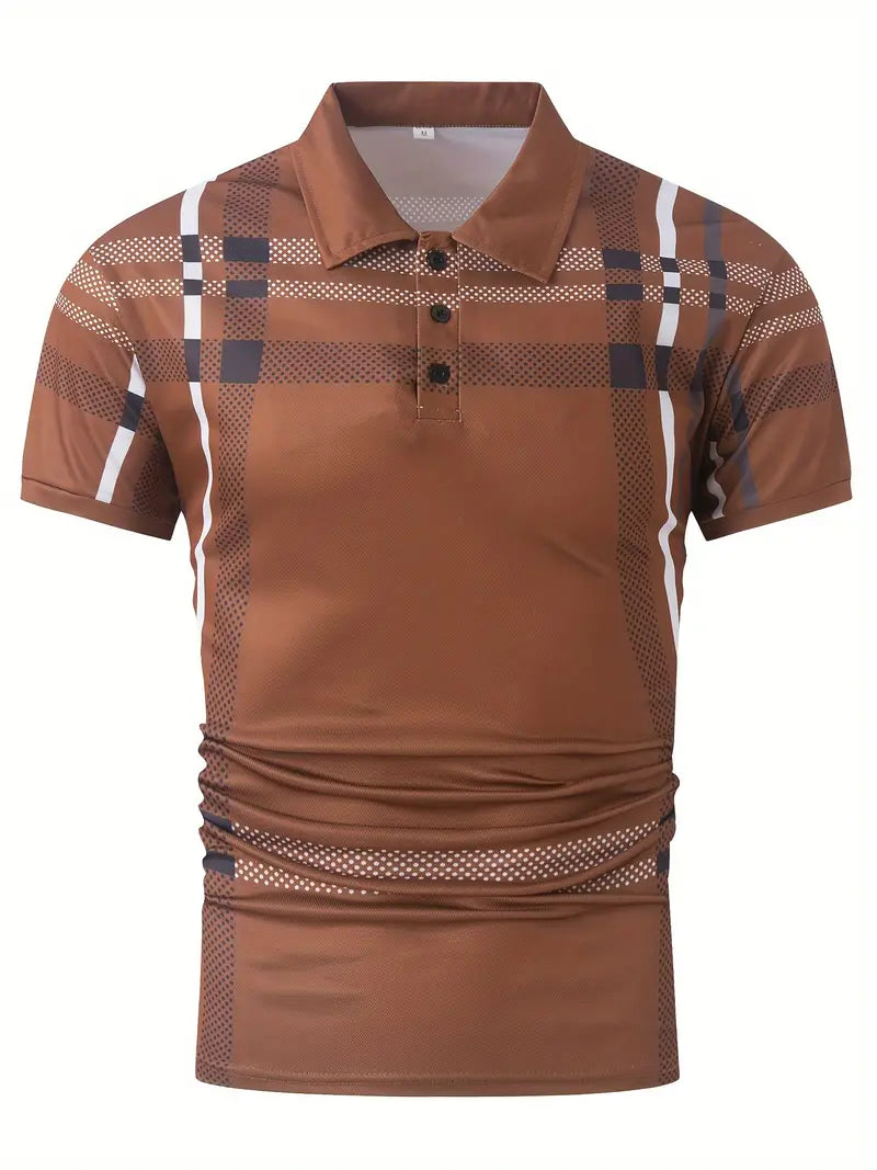 Men’s Polo Shirt - Plaid Pattern - Slim Fit - Short Sleeve Classic Casual Wear