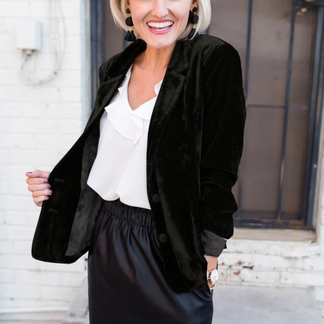 Women’s Blazer – Velvet – Relaxed Fit – Single-Breasted – Notched Lapel Smart Style
