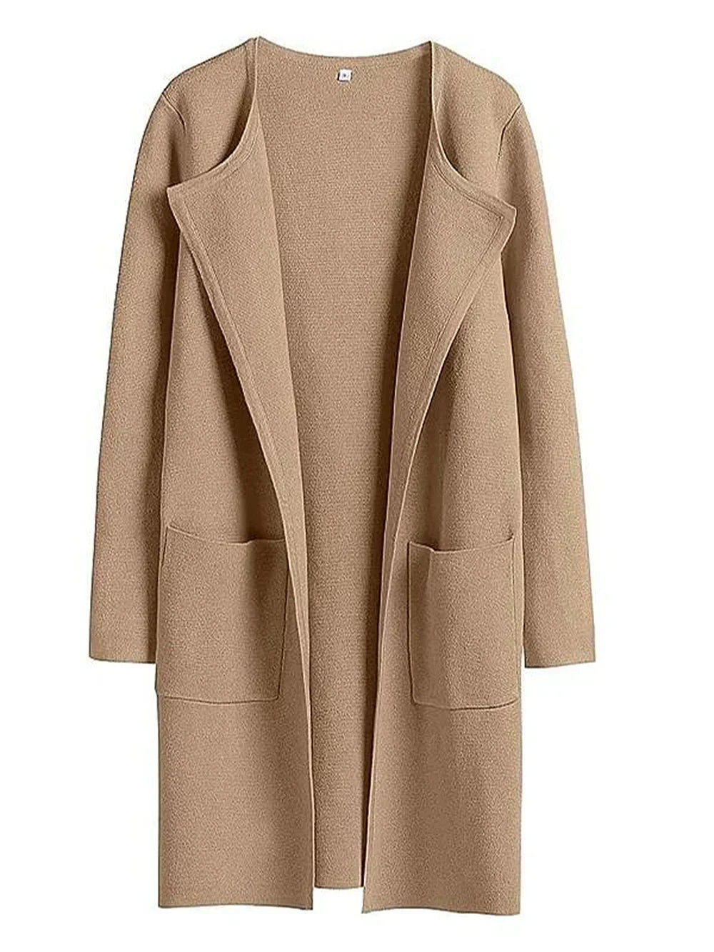 Women’s Knee-Length Coat – Wool Blend – Relaxed Fit – Wide Lapel – Patch Pockets