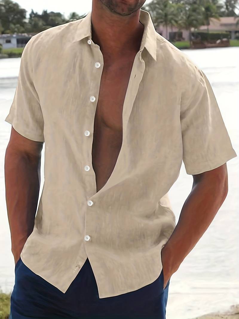Men’s Short-Sleeve Button-Up Shirt - Classic Collar - Lightweight Relaxed Fit