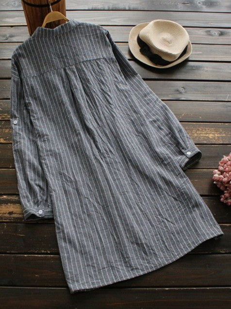 Women’s Button-Down Shirt – Lightweight Cotton – Relaxed Fit – Striped Mid-Length