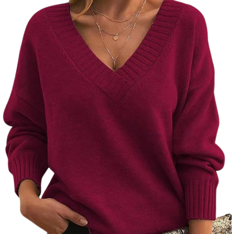 Women's V-Neck Sweater - Soft Knit - Elegant Everyday Wear