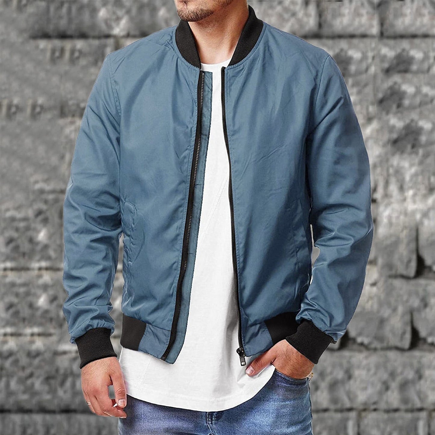 Men’s Bomber Jacket – Regular Fit – Lightweight Breathable – Ribbed Hem & Cuffs