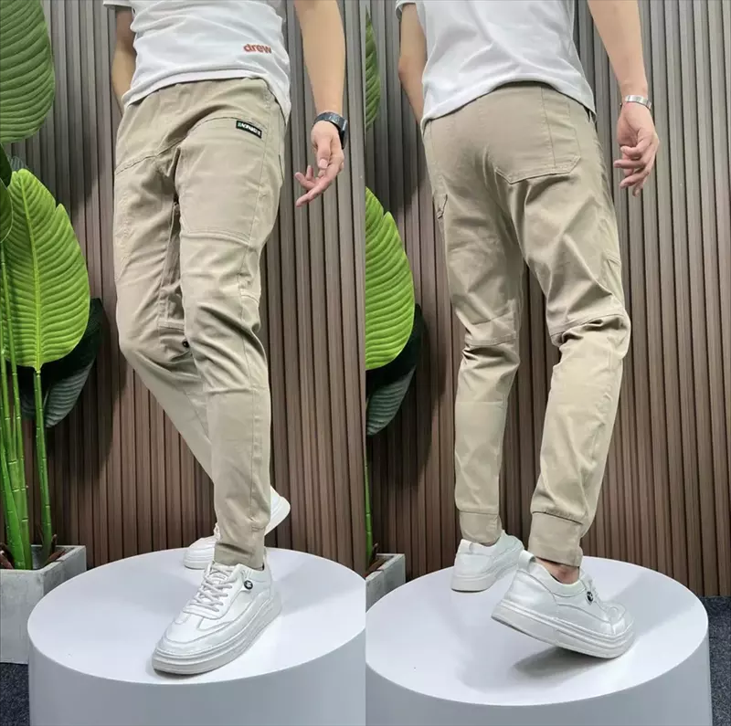 Men's Jogger Trousers - Cotton Blend - Tapered Fit - Elastic Waist - Multi-Pocket Casual Wear