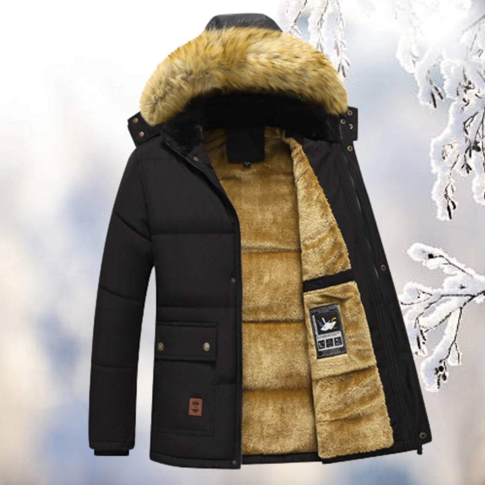 Men’s Parka Coat – Quilted Insulation – Plush Fleece Lining – Faux Fur Hood – Relaxed Fit