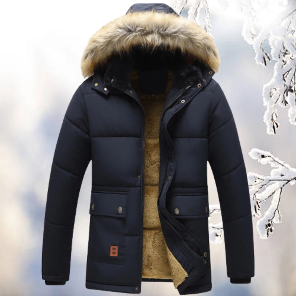 Men’s Parka Coat – Quilted Insulation – Plush Fleece Lining – Faux Fur Hood – Relaxed Fit