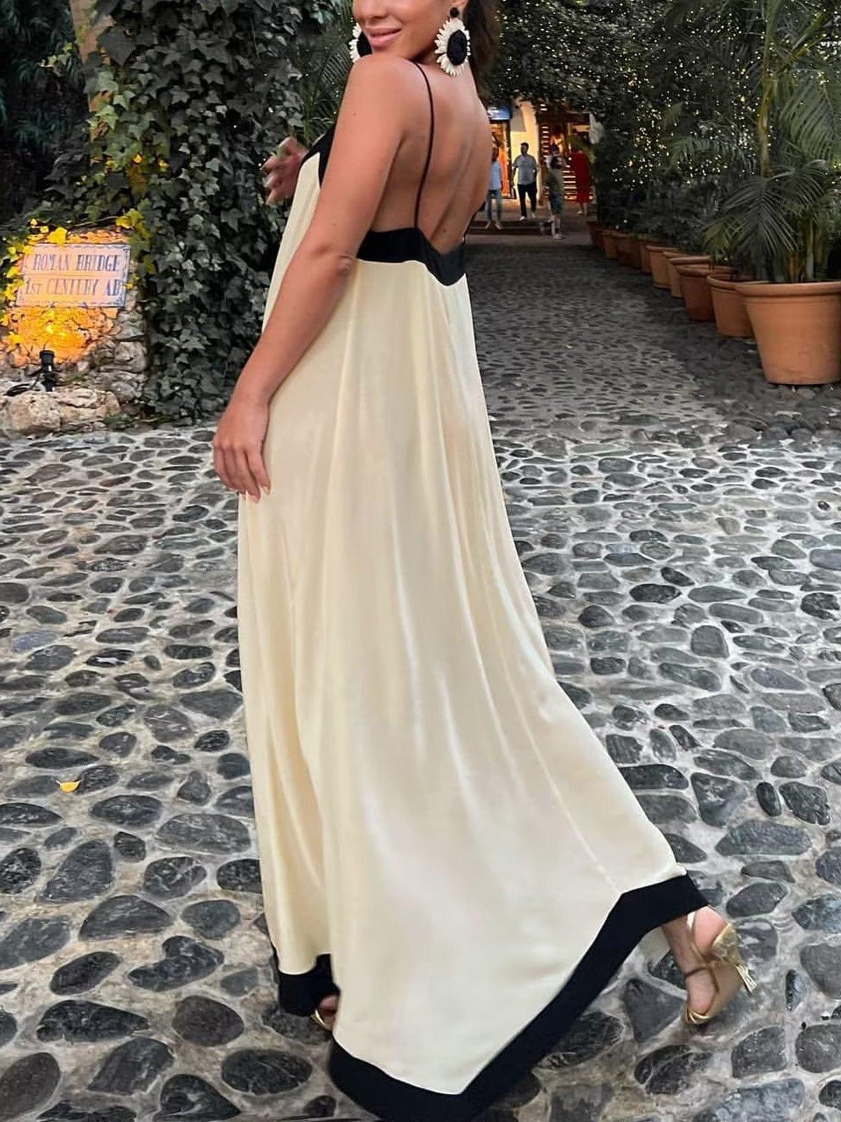 Women’s Maxi Dress – Deep V-Neck – Sleeveless – Flowy Fit – Lightweight Elegant Style
