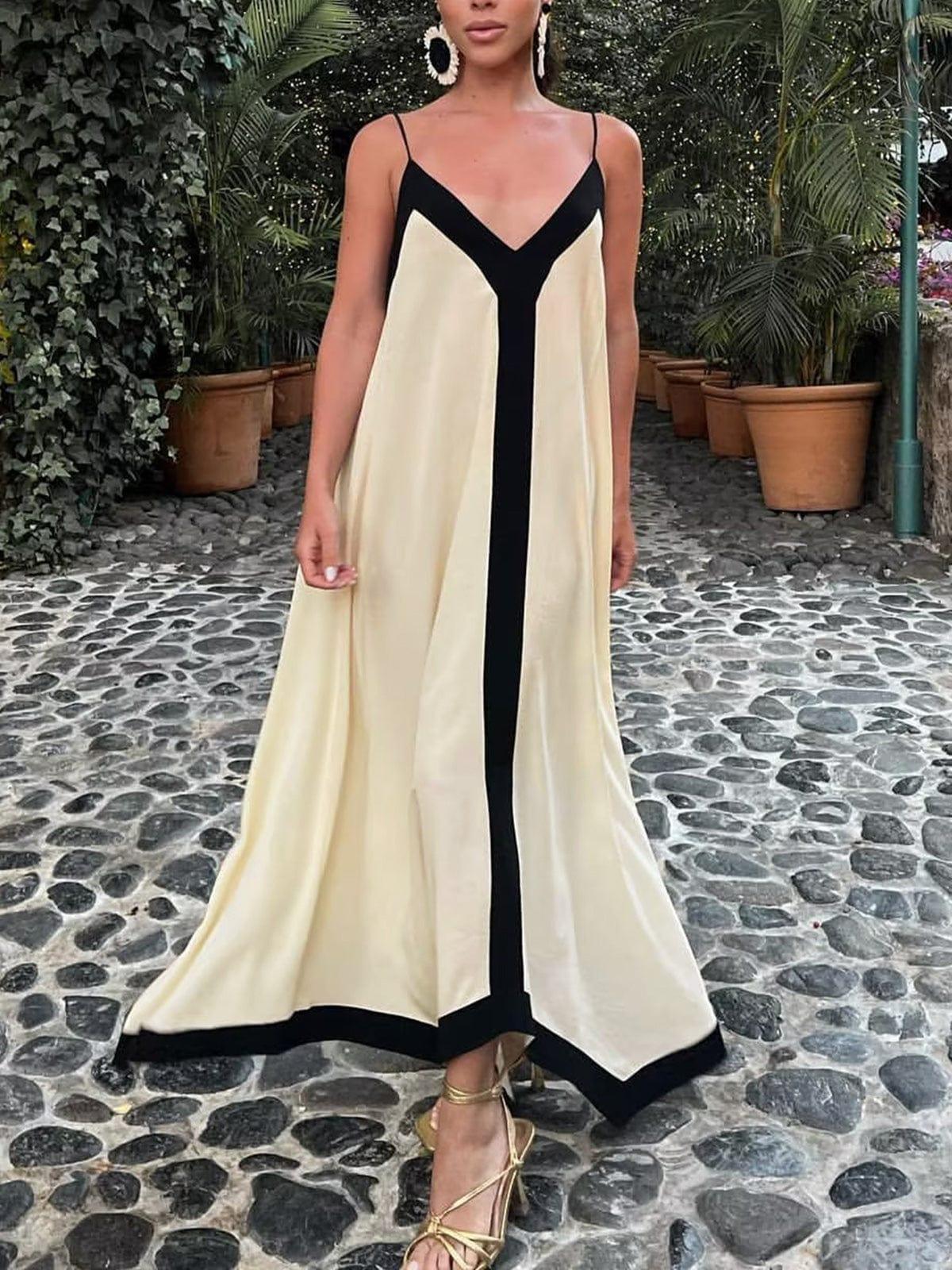 Women’s Maxi Dress – Deep V-Neck – Sleeveless – Flowy Fit – Lightweight Elegant Style