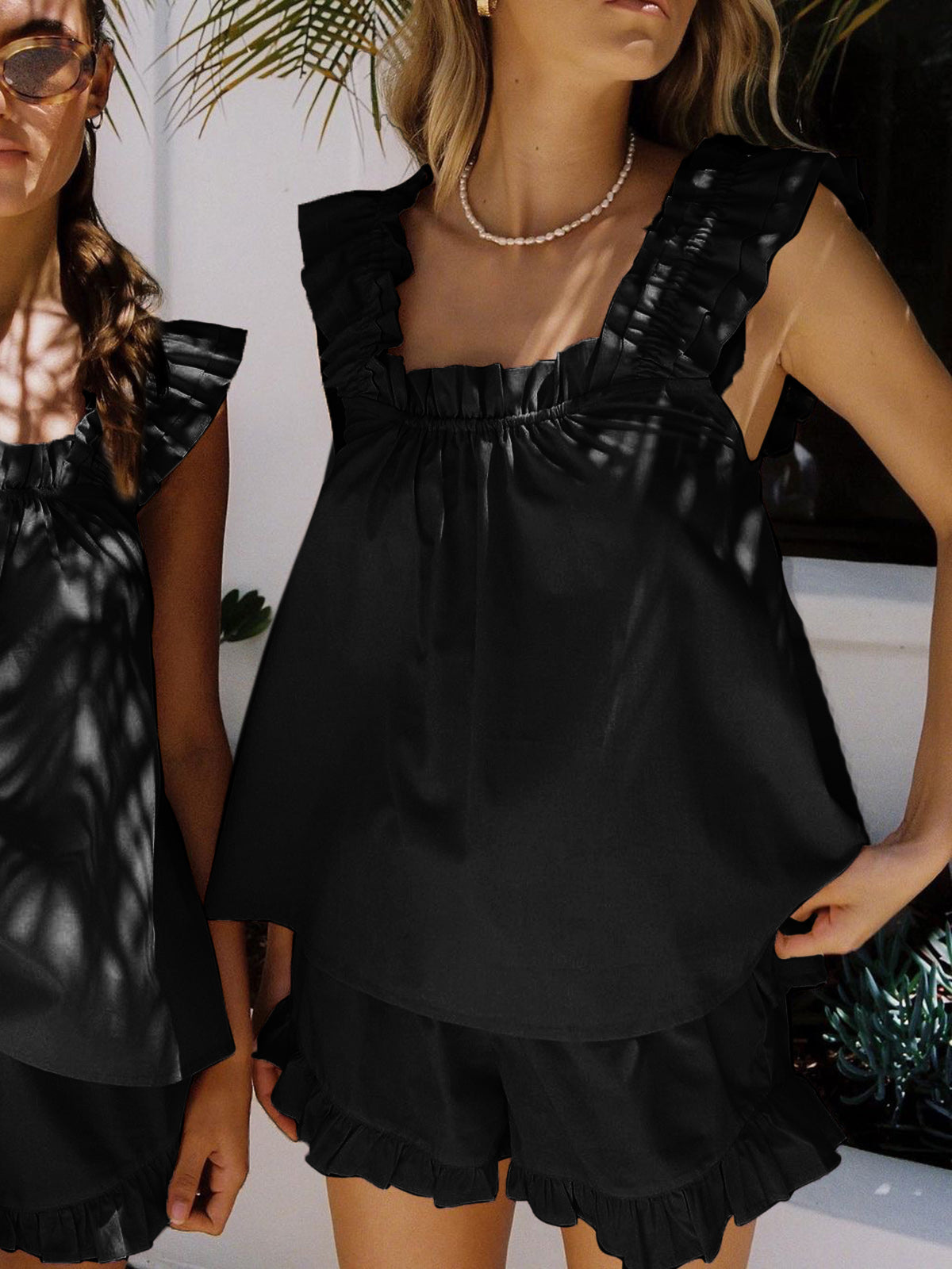Women’s Sleeveless Top – Relaxed Fit – Ruffled Straps – Lightweight Breathable Fabric