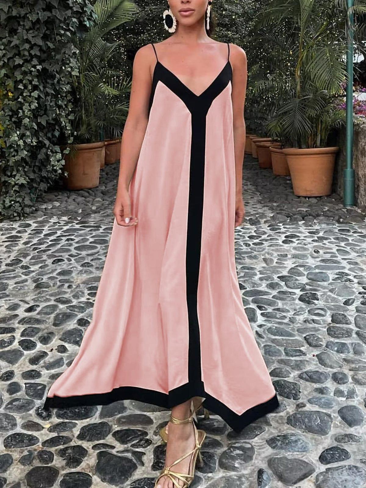 Women’s Maxi Dress – Deep V-Neck – Sleeveless – Flowy Fit – Lightweight Elegant Style