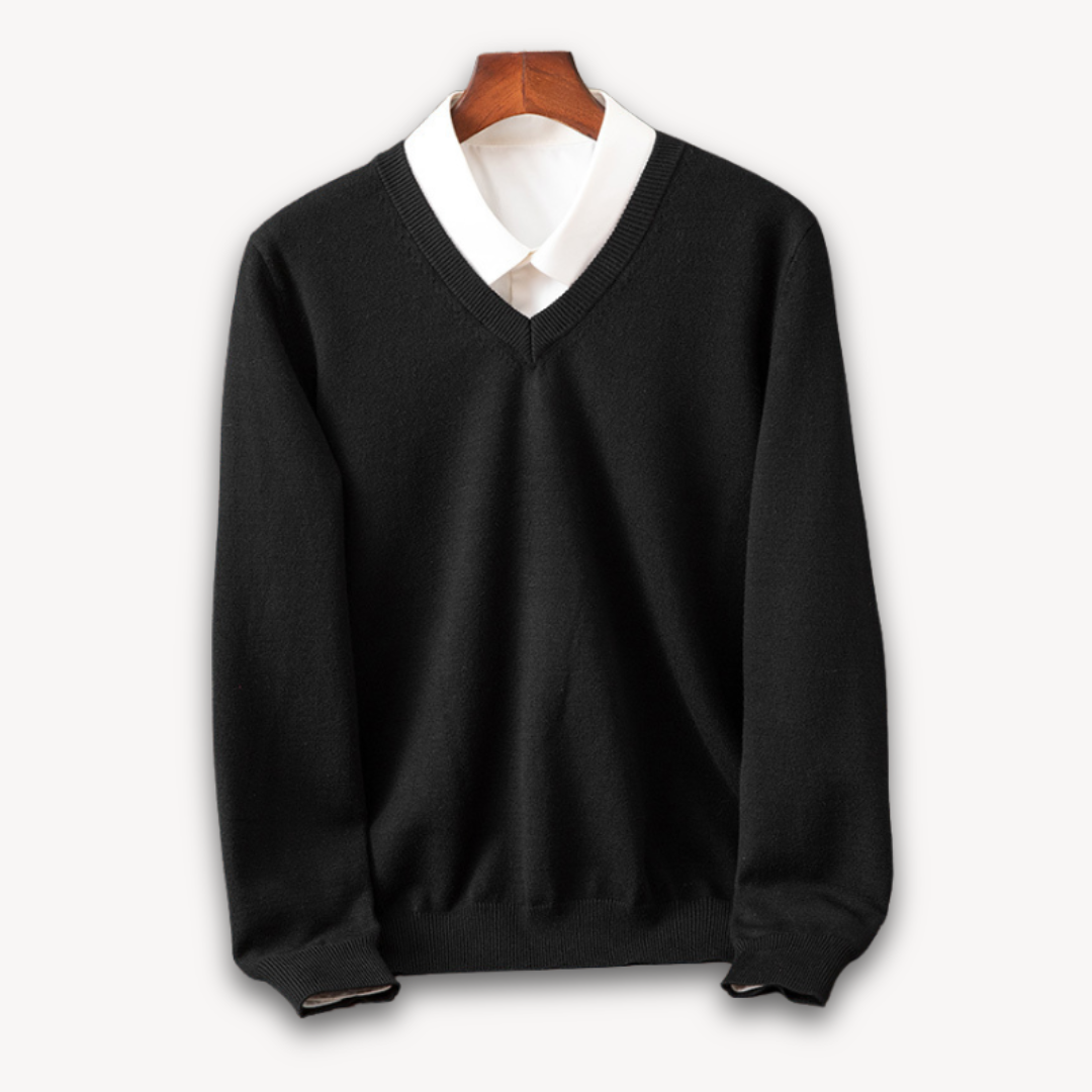Men’s V-Neck Sweater – Slim Fit – Lightweight Cashmere – Ribbed Trim – Versatile Style
