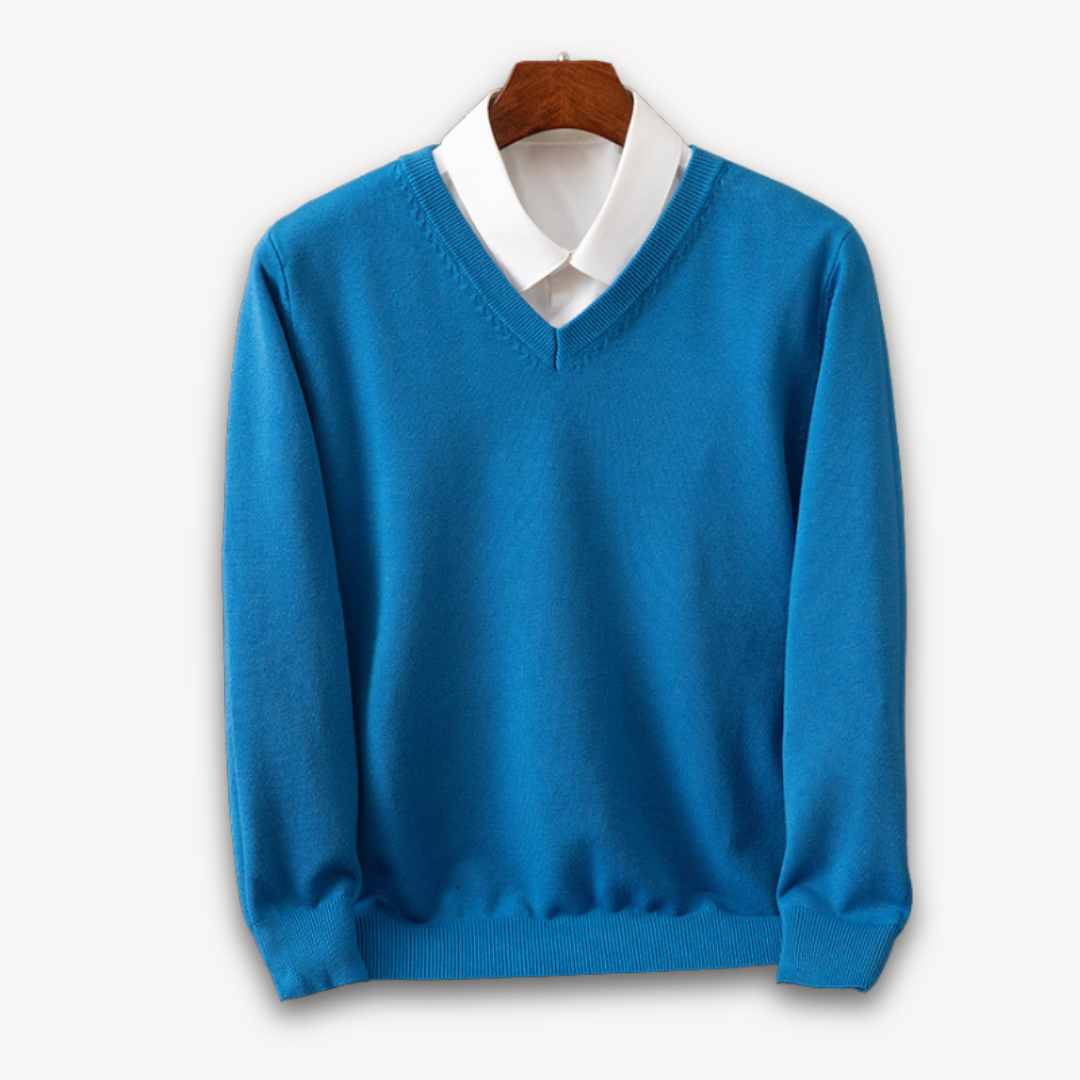 Men’s V-Neck Sweater – Slim Fit – Lightweight Cashmere – Ribbed Trim – Versatile Style