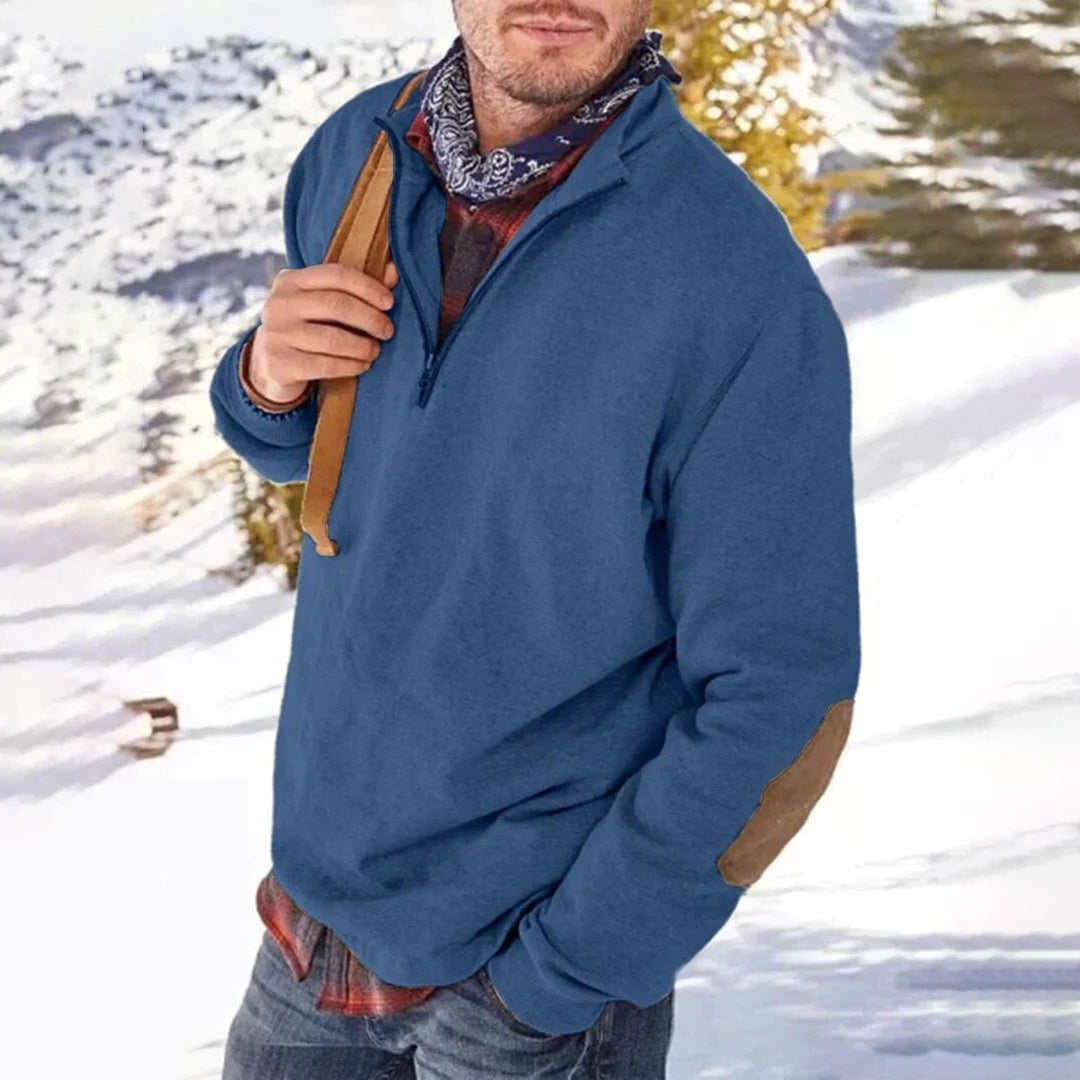 Men’s Casual Sweater – Relaxed Fit – Soft Knit – Half Zip – Elbow Patch Detail