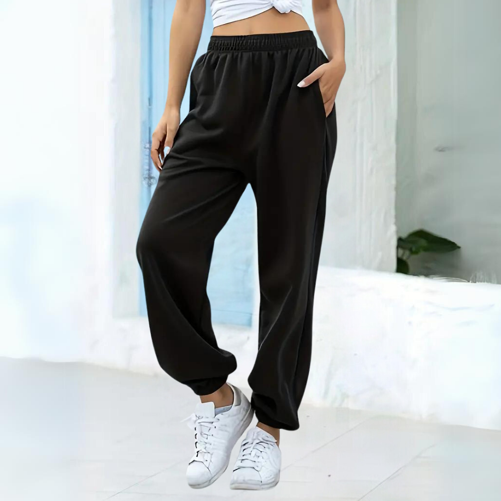 Women's Jogger Sweatpants - Elastic Waist - Relaxed Fit - Soft Cotton Blend - With Pockets