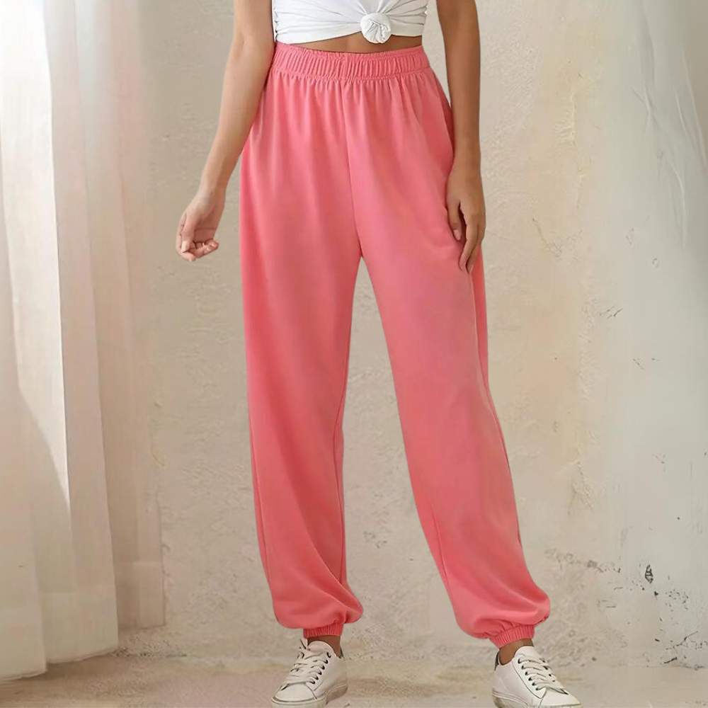 Women's Jogger Sweatpants - Elastic Waist - Relaxed Fit - Soft Cotton Blend - With Pockets