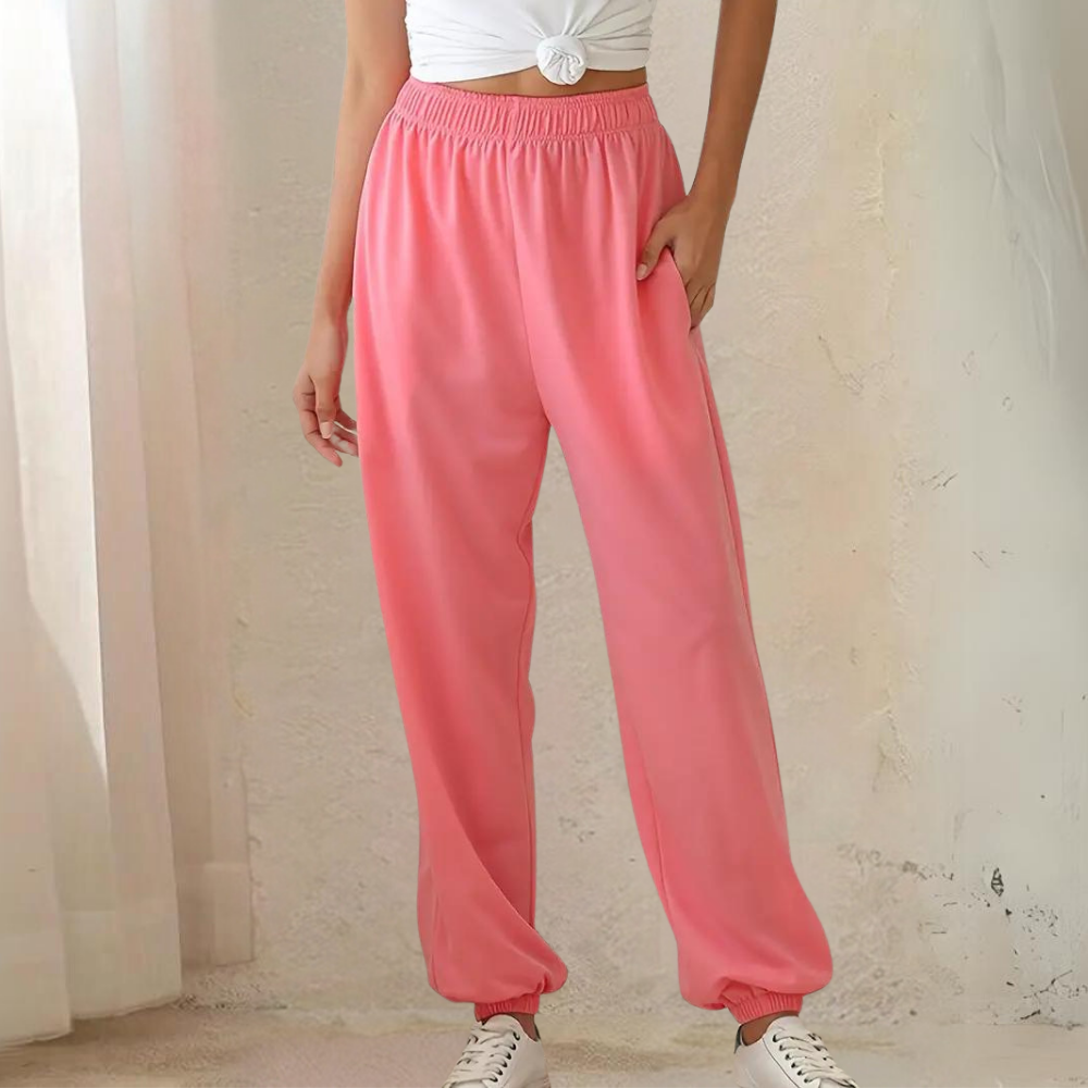 Women's Jogger Sweatpants - Elastic Waist - Relaxed Fit - Soft Cotton Blend - With Pockets