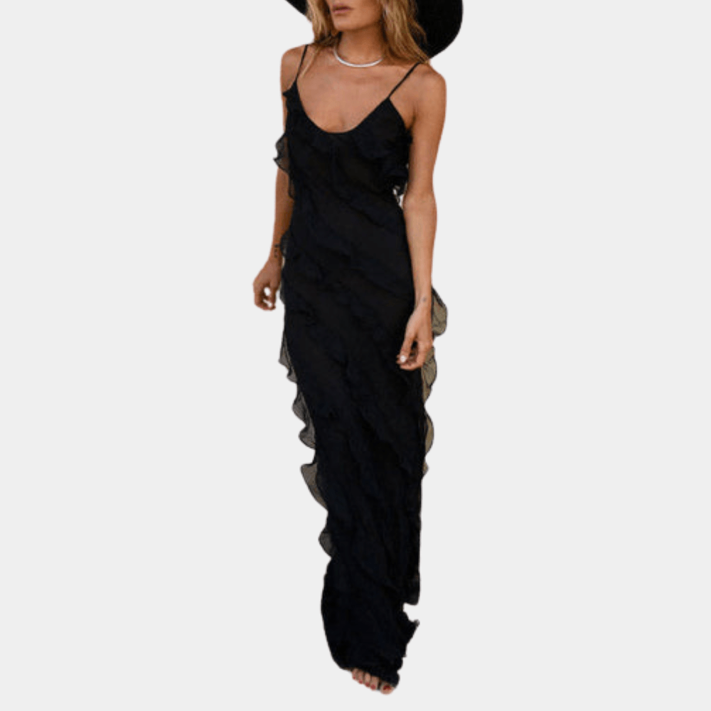 Women’s Evening Dress – Floor Length Gown – Spaghetti Straps – Fitted Formal Wear